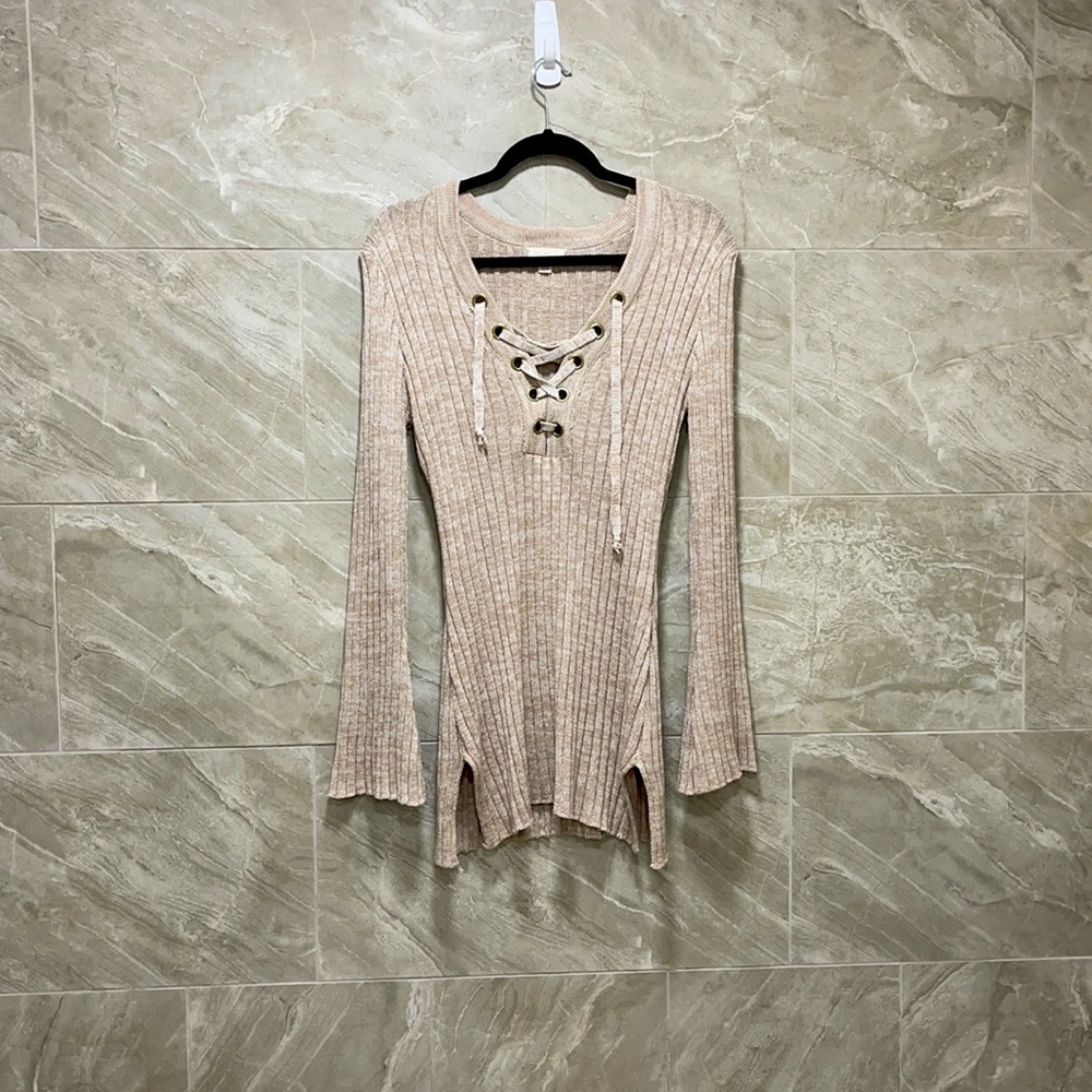 Long sleeve knit dress side slit